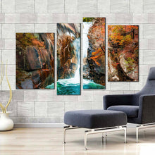 Load image into Gallery viewer, arakawa river canvas wall art colorful senga waterfall 4 piece multiple canvas japan waterfall scenery canvas print for living room
