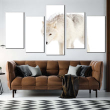 Load image into Gallery viewer, arctic wolf canvas wall art wolf snow multiple canvas white wolf close up 5 piece canvas print In Living Room
