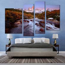 Load image into Gallery viewer, argentina waterfall canvas print beautiful water stream in argentina 4 piece canvas green los glaciares scenery canvas set white water stream canvas wall art in bedroom
