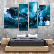 Load image into Gallery viewer, ariel view canvas wall art blue snow in the river 4 piece canvas set national park of iceland canvas print in bedroom
