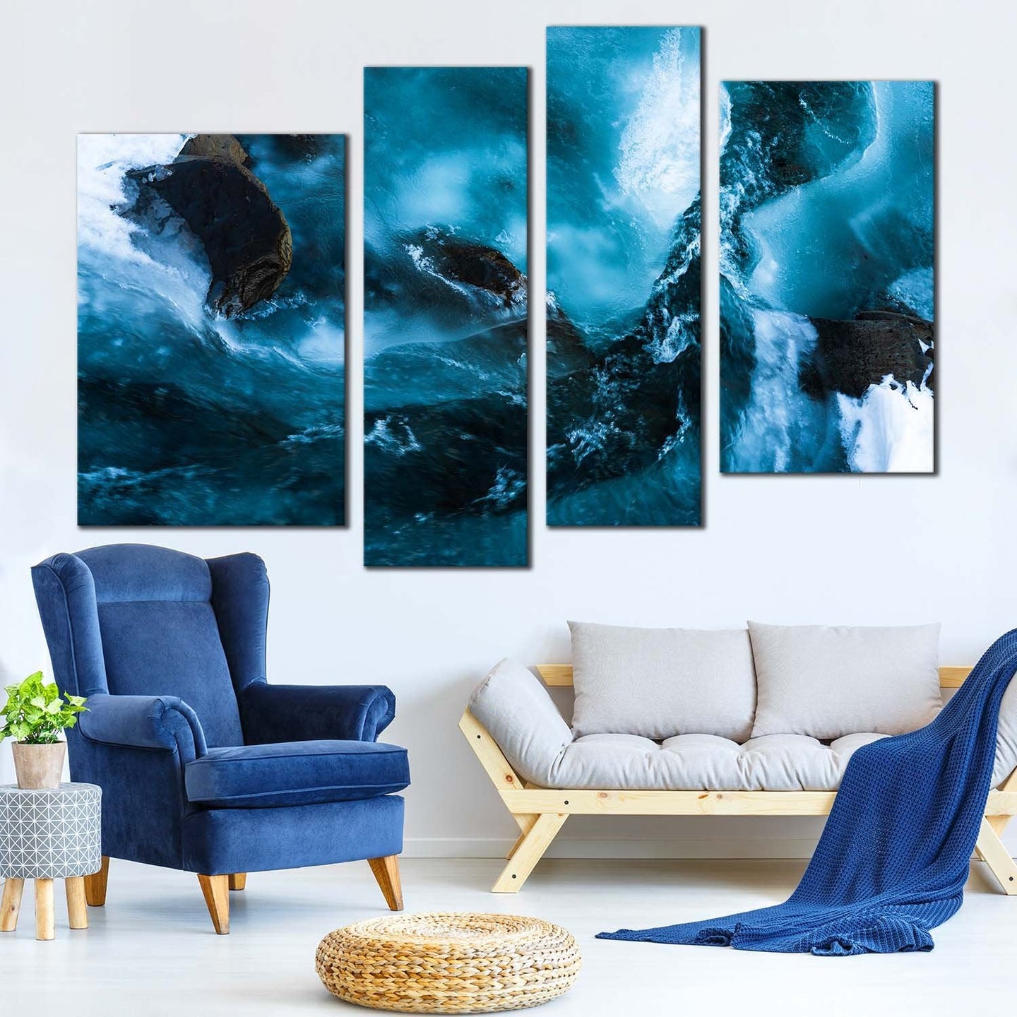 ariel view canvas wall art blue snow in the river 4 piece canvas set national park of iceland canvas print