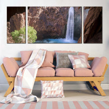 Load image into Gallery viewer, arizona  waterfall  canvas  print  brown  grand  canyon  waterfall  3  piece  canvas  wall  art  white  mooney  falls  waterfall  multiple  canvas In Living Room
