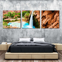 Load image into Gallery viewer, arizona  waterfall  canvas  wall  art  blue  grand  canyon  waterfall  3  piece  multi  canvas  artwork  brown  rock  havasu  falls  canvas  set For Bedroom
