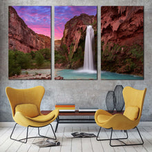 Load image into Gallery viewer, arizona waterfall canvas wall art green trees grand canyon waterfall 3 piece canvas set brown mountain havasu falls canvas print In Living Room
