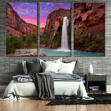 Load image into Gallery viewer, arizona waterfall canvas wall art green trees grand canyon waterfall 3 piece canvas set brown mountain havasu falls canvas print In Bedroom
