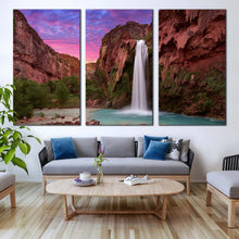 Load image into Gallery viewer, arizona waterfall canvas wall art green trees grand canyon waterfall 3 piece canvas set brown mountain havasu falls canvas print For Living Room
