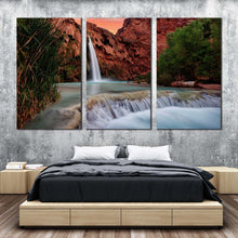 Load image into Gallery viewer, arizona waterfall canvas wall art white havasu falls 3 piece canvas set brown grand canyon waterfall nature triptych canvas print For Bedroom
