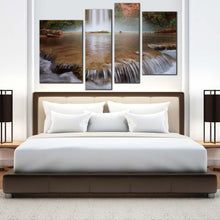 Load image into Gallery viewer, arizona waterfall canvas wall art white turquoise rainforest waterfall canvas print beautiful brown canyon mooney falls 4 piece canvas set
