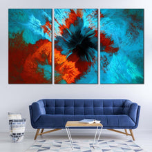 Load image into Gallery viewer, artistic abstract canvas wall art abstract fractal 3 piece canvas set blue brown abstract digital artwork canvas print In Living Room
