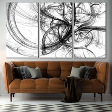 Load image into Gallery viewer, artistic abstract canvas wall art black abstract energy multi canvas artwork white abstract digital fractal art 3 piece canvas print For Living Room
