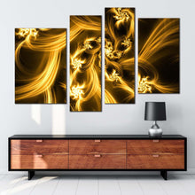 Load image into Gallery viewer, artistic abstract canvas wall art yellow bright abstract multi canvas artwork brown abstract fractal 4 piece canvas print in living room
