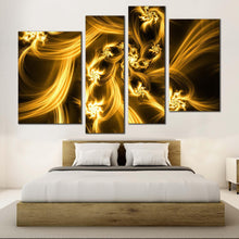 Load image into Gallery viewer, artistic abstract canvas wall art yellow bright abstract multi canvas artwork brown abstract fractal 4 piece canvas print for bedroom
