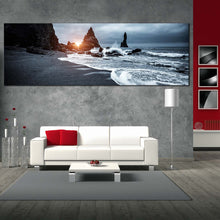 Load image into Gallery viewer, atlantic  ocean  canvas  wall  art  black  grey  reynisfjara  beach  1  piece  canvas  beach  scenic  canvas  artwork In Living Room
