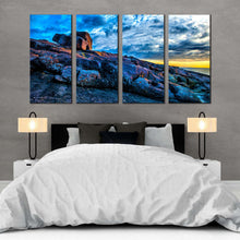 Load image into Gallery viewer, australia ocean canvas wall art blue sky ocean rocks 4 piece multi canvas artwork merimbula yellow sky ocean canvas print For Your Bedroom
