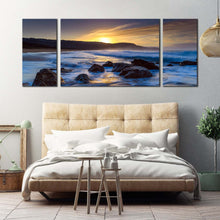 Load image into Gallery viewer, australia  ocean  canvas  wall  art  killcare  beach  blue  ocean  3  piece  canvas  print  yellow  sunset  ocean  rocks  triptych  multiple  canvas For Bedroom
