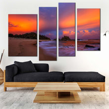 Load image into Gallery viewer, australia sea canvas wall art brown wellington beach multiple canvas nambucca heads orange sky ocean 4 piece canvas print in living room
