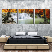 Load image into Gallery viewer, autumn  forest  canvas  print  orange  trees  forest  waterfall  3  piece  canvas  wall  art  thailand  green  lake  river  waterfall  multi  canvas For Bedroom
