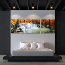 Load image into Gallery viewer, autumn  forest  canvas  print  orange  trees  forest  waterfall  3  piece  canvas  wall  art  thailand  green  lake  river  waterfall  multi  canvas In Bedroom
