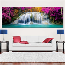 Load image into Gallery viewer, autumn  forest  canvas  wall  art  colorful  erawan  falls  scenery  panoramic  canvas  print  thailand  erawan  national  park  wide  canvas In Living Room
