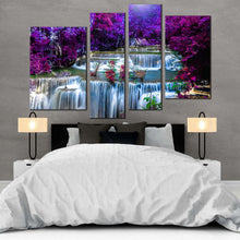 Load image into Gallery viewer, autumn forest canvas wall art thailand purple scenery waterfall 4 piece canvas print blue huay mae khamin waterfall multi canvas for bedroom
