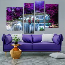 Load image into Gallery viewer, autumn forest canvas wall art thailand purple scenery waterfall 4 piece canvas print blue huay mae khamin waterfall multi canvas
