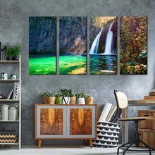 Load image into Gallery viewer, autumn scene canvas wall art beautiful white waterfall canvas print europe green national park waterfall 4 piece canvas
