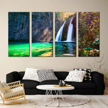 Load image into Gallery viewer, autumn scene canvas wall art beautiful white waterfall canvas print europe green national park waterfall 4 piece canvas In Living room
