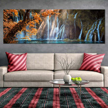 Load image into Gallery viewer, autumn  waterfall  canvas  wall  art  blue  plitvice  waterfalls  river  canvas  print  croatia  waterfall  orange  trees  forest  1  piece  canvas  artwork For Living Room
