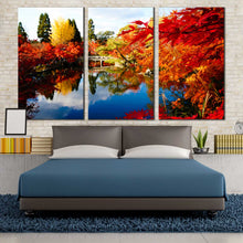 Load image into Gallery viewer, autumn fall foliage illumination eikando temple Kyoto 3 PC. canvas artwork For Bedroom
