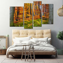 Load image into Gallery viewer, Autumn Forest Canvas Wall Art Orange Trees Landscape 4 Piece Canvas Green Forest In Fall Canvas Print
