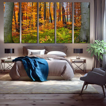 Load image into Gallery viewer, autumn fall forest trees 5 panel canvas For Bedroom
