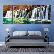 Load image into Gallery viewer, azure  lake  canvas  print  colorful  autumn  forest  water  scene  3  piece  canvas  wall  art  beautiful  jiuzhaigou  nature  waterfall  multi  canvas  artwork In Bedroom
