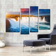 Load image into Gallery viewer, bardardalur valley canvas print blue godafoss waterfall multi canvas yellow iceland europe landscape waterfall 4 piece canvas wall art
