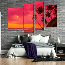 Load image into Gallery viewer, beach landscape canvas wall art red ocean 4 piece canvas print tropical orange sky ocean multi canvas artwork for bedroom
