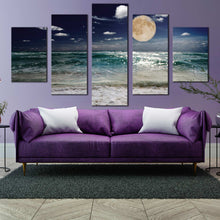 Load image into Gallery viewer, beach  moon  at  night  5  piece  canvas  print For Living room
