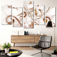 Load image into Gallery viewer, beautiful abstract canvas wall art brown modern elegant abstract 5 piece canvas white abstract fractal canvas print In Living Room
