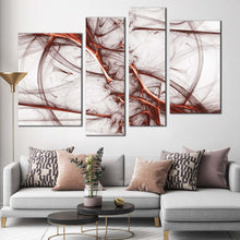 Load image into Gallery viewer, beautiful abstract canvas wall art contemporary white abstract fractal 4 piece multiple canvas brown abstract canvas print in living room
