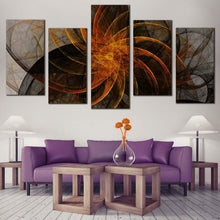 Load image into Gallery viewer, beautiful abstract canvas wall art grey abstract fractal 5 piece canvas print orange black abstract patterns multi canvas artwork In Living Room
