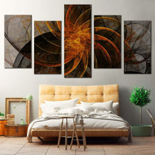 Load image into Gallery viewer, beautiful abstract canvas wall art grey abstract fractal 5 piece canvas print orange black abstract patterns multi canvas artwork For Bedroom
