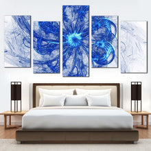 Load image into Gallery viewer, beautiful abstract canvas wall art white abstract digital artwork blue abstract fractal circles 5 piece canvas abstract glow fractal canvas print In Bedroom
