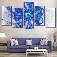 Load image into Gallery viewer, beautiful abstract canvas wall art white abstract digital artwork blue abstract fractal circles 5 piece canvas abstract glow fractal canvas print In Living room
