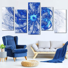 Load image into Gallery viewer, beautiful abstract canvas wall art white abstract digital artwork blue abstract fractal circles 5 piece canvas abstract glow fractal canvas print For Living Room
