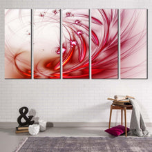 Load image into Gallery viewer, beautiful abstract canvas wall art white modern abstract canvas print red fractal abstract flower 5 piece multi canvas
