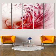 Load image into Gallery viewer, beautiful abstract canvas wall art white modern abstract canvas print red fractal abstract flower 5 piece multi canvas In Living Room
