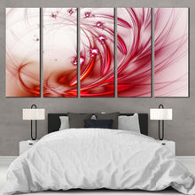 Load image into Gallery viewer, beautiful abstract canvas wall art white modern abstract canvas print red fractal abstract flower 5 piece multi canvas For Bedroom
