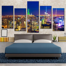 Load image into Gallery viewer, beautiful cityscape canvas wall art yellow manhattan skyline 5 piece canvas set blue sky new york city canvas print For Your Bedroom
