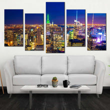 Load image into Gallery viewer, beautiful cityscape canvas wall art yellow manhattan skyline 5 piece canvas set blue sky new york city canvas print For Living Room
