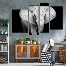 Load image into Gallery viewer, beautiful elephant canvas wall art isolated elephant black and white 4 piece canvas set grey elephant close up canvas print for living room
