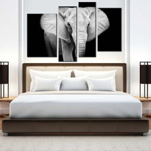 Load image into Gallery viewer, beautiful elephant canvas wall art isolated elephant black and white 4 piece canvas set grey elephant close up canvas print
