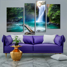 Load image into Gallery viewer, beautiful forest canvas wall art white waterfall in deep forest 4 piece canvas set waterfall in green jungle canvas print for living room
